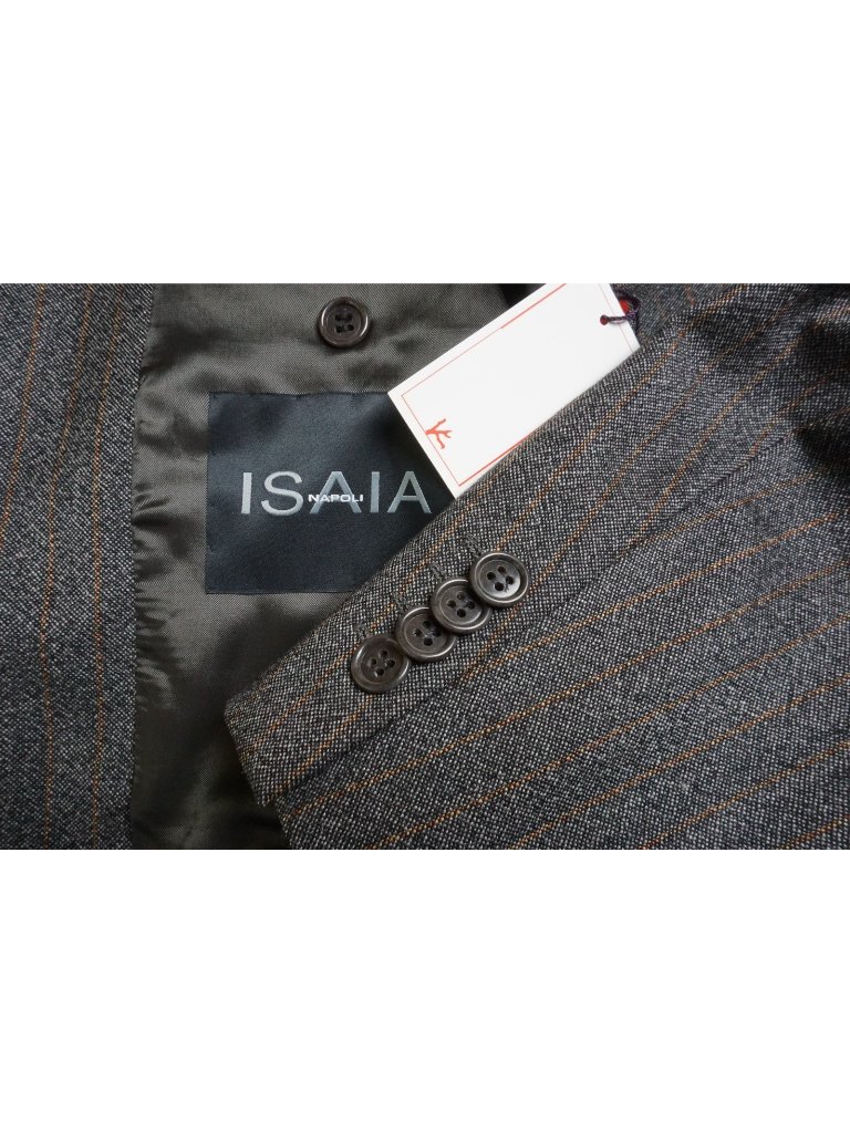 Isaia Gray Gold Striped Wool 2 Pc Suit Jacket Pants 44r Us 54 Eu Brand New